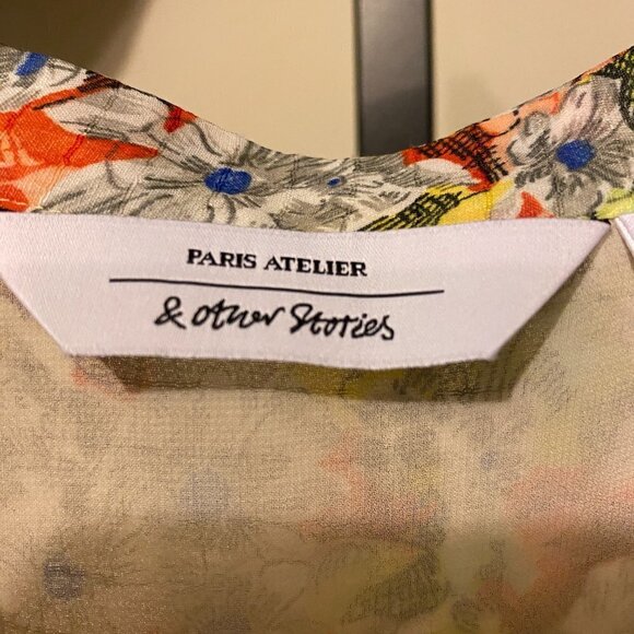 & Other Stories Chiffon Yellow Floral Pintuck Ruffle Dress - Picture 3 of 12